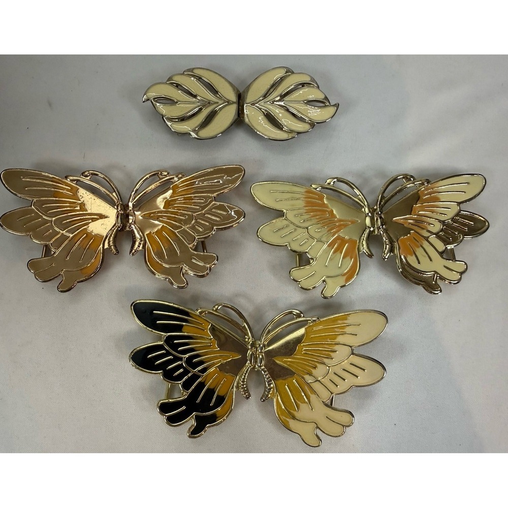 Lot Of 4 Vintage Mid-Century Gold-Tone Kissing Butterflies Belt Buckles